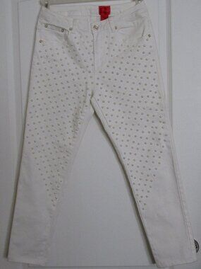 beaded cropped/petite white jeans